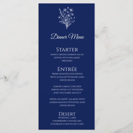 Hochzeitsessen und Bar Menu-Wildblume Elegante Menükarte (Vorderseite)