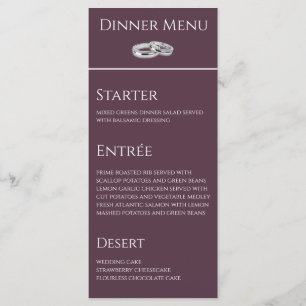 Hochzeitsessen und Getränkekarte Wein und Weiß- Menükarte