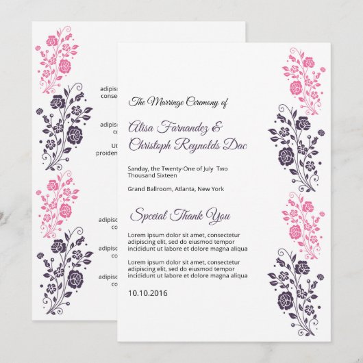 Hochzeitsfächer-Programmvorlage mit Blumenmotiv Einladung (Vorne/Hinten)