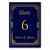 Hochzeitsfahrt in Luxury Navy Blue und Gold Frame Tischnummer (Rückseite)