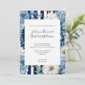 Hochzeitsfahrt mit blauen Streifen Einladung (Stehend Vorderseite)