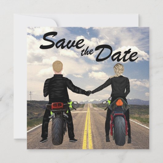 Hochzeitsfahrt mit Motorrädern Save The Date (Vorderseite)