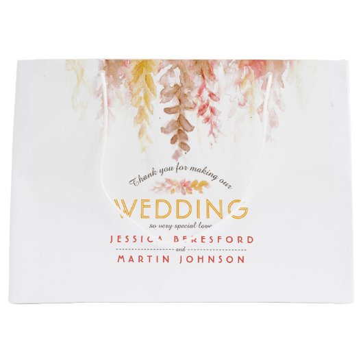 Hochzeitsfall Reben braun rot gelb danke Große Geschenktüte (Vorderseite)