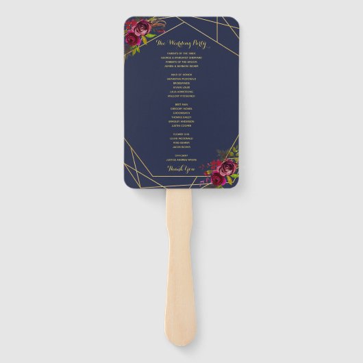 Hochzeitsfan für die Marine Burgund Fächer (Rückseite)