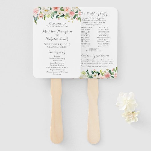 Hochzeitsfans in Rosa und Weiß-Blume Fächer (Vorne und Hinten)