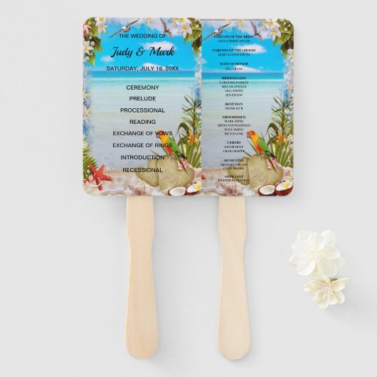 Hochzeitsfans vom Tropical Beach Floral Fächer (Vorne und Hinten)