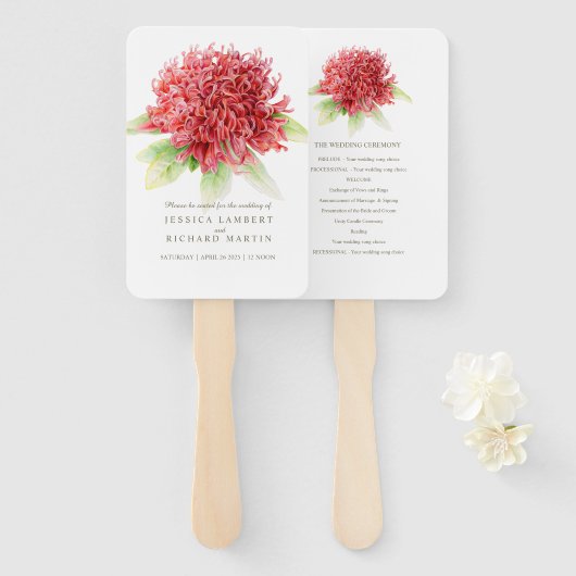 Hochzeitsfans von Red Waratah Fächer (Vorne und Hinten)