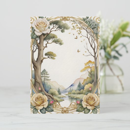 Hochzeitsfantasy-Blume und Baum Einladung (Stehend Vorderseite)