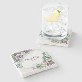 Hochzeitsfarbe Lila Blumenblätter Steinuntersetzer (Seitenansicht)