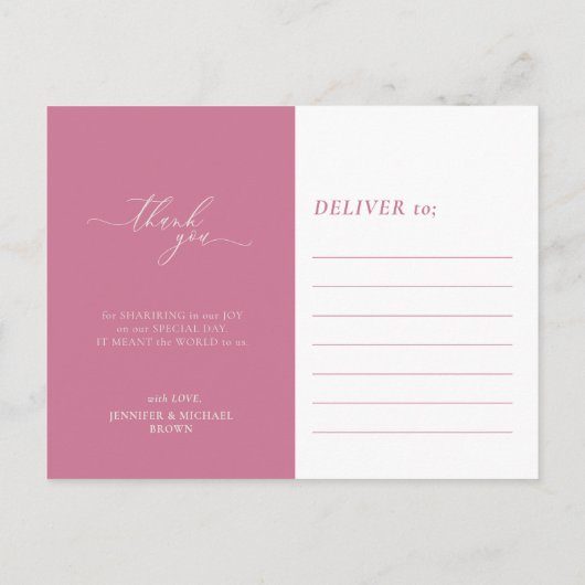 Hochzeitsfarbe sauberes Foto Rosa Creme Vielen Dan Postkarte (Rückseite)