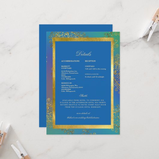 Hochzeitsfarben Blau & Gold Royal Einladung (Vorderseite/Rückseite Beispiel)