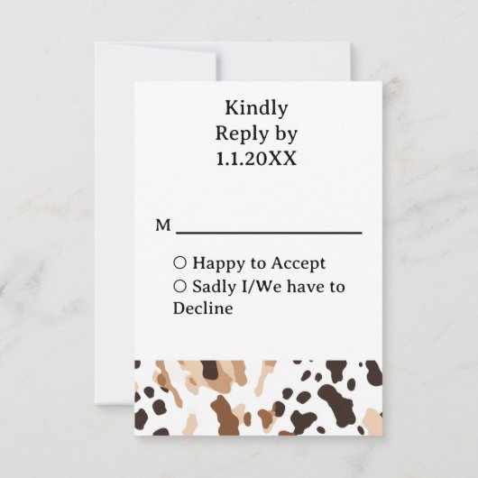 Hochzeitsfarm Cowhide Print RSVP Karte (Rückseite)