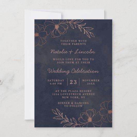 Hochzeitsfeier am Blauen und Rose Einladung (Vorderseite)