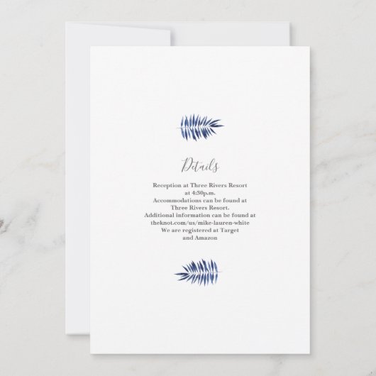 Hochzeitsfeier am Blue Beach Einladung (Rückseite)