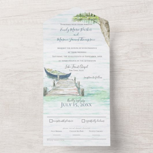 Hochzeitsfeier am Blue Canoe All In One Einladung (Innen Boden)