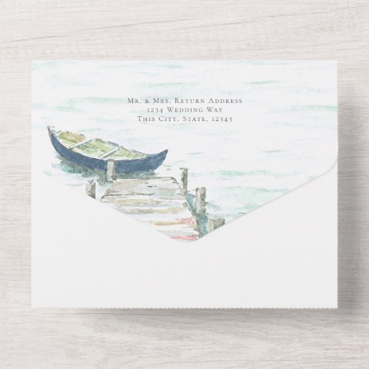 Hochzeitsfeier am Blue Canoe All In One Einladung (Rückseite)