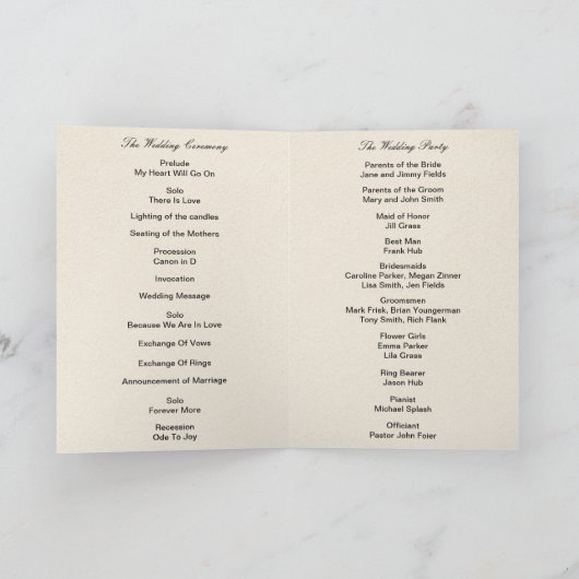 Hochzeitsfeier am Blue Ocean Programm (Innenseite)