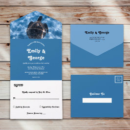 Hochzeitsfeier am Blue Underwater Aquatic Turtle B All In One Einladung