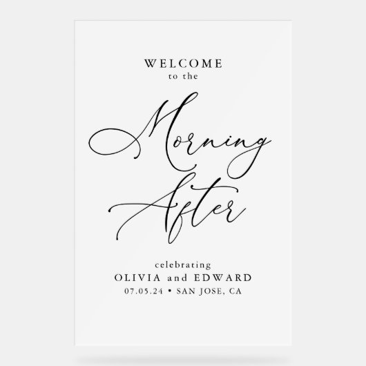 Hochzeitsfeier am Morgen nach Begrüßung Acrylschild (Vorderseite)