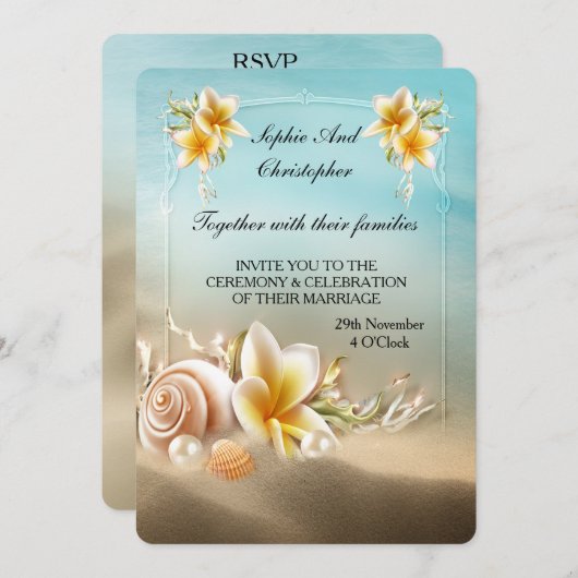 Hochzeitsfeier am Ocean Beach Einladung (Vorne/Hinten)