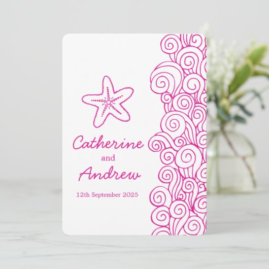 Hochzeitsfeier am Rosa Meer Einladung (Stehend Vorderseite)