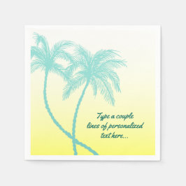 Hochzeitsfeier am Strand mit blauen Palmen, gelb u Serviette