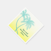 Hochzeitsfeier am Strand mit blauen Palmen, gelb u Serviette (Ecke)
