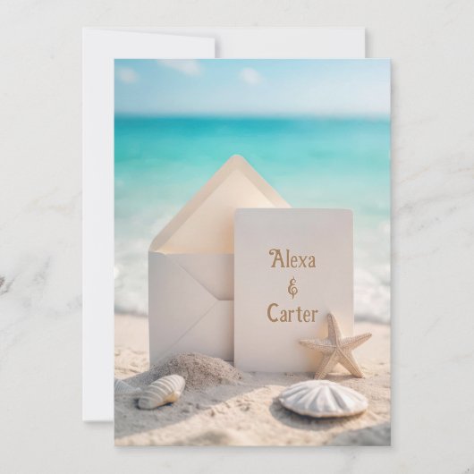 Hochzeitsfeier am Strand mit Starfish Einladung (Vorderseite)