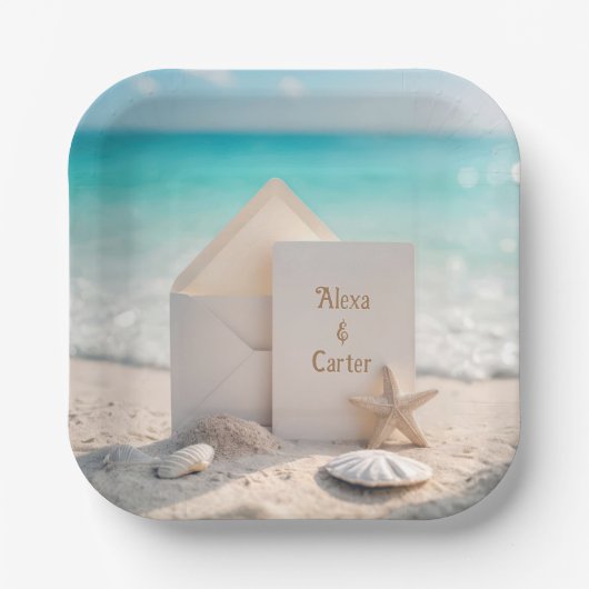 Hochzeitsfeier am Strand mit Starfish Pappteller (Vorderseite)