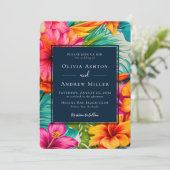 Hochzeitsfeier am Strand mit tropischem Flair Einladung (Stehend Vorderseite)