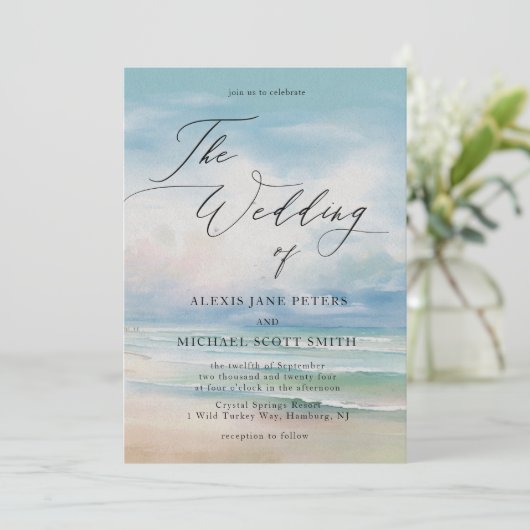 Hochzeitsfeier am Ufer des Ufers Einladung (Stehend Vorderseite)