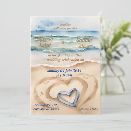 Hochzeitsfeier am Ufer Einladung (Stehend Vorderseite)