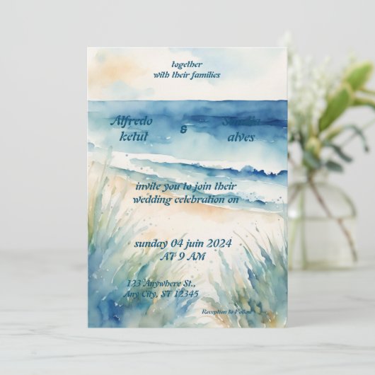 Hochzeitsfeier am Ufer Einladung (Stehend Vorderseite)