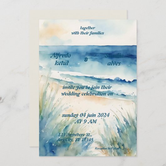 Hochzeitsfeier am Ufer Einladung (Vorne/Hinten)