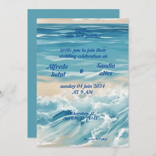 Hochzeitsfeier am Ufer Einladung (Vorne/Hinten)