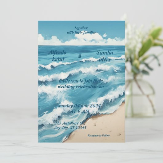 Hochzeitsfeier am Ufer Einladung (Stehend Vorderseite)