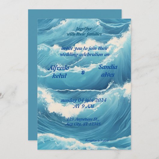 Hochzeitsfeier am Ufer Einladung (Vorne/Hinten)