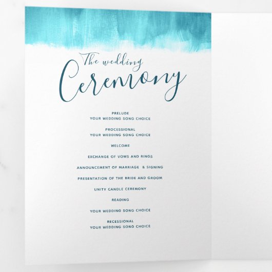 Hochzeitsfeier aquamarine abstrakte Kunst Dreifach-gefaltete Programmkarte (Innen Erste Seite)