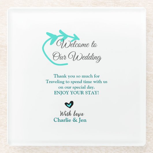 Hochzeitsfeier Begrüßungsreise Glasuntersetzer (Vorderseite)