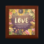 Hochzeitsfeier Blätter Pumpkin Sonnenblumenwald Erinnerungskiste<br><div class="desc">Moderne Vorlagen der Hochzeit - Elegante Blätter aus der Herbstmühle,  Pumpkins und Sonnenblumen Aquarellfarben-Blume auf rustikalem Holzhintergrund. Ein perfektes Design für Ihren großen Tag. Alle Textstile,  Farben,  Größen können an Ihre Bedürfnisse angepasst werden!</div>