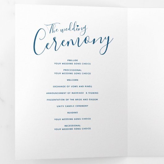 Hochzeitsfeier: Blau-Weiß-Programm Dreifach-gefaltete Programmkarte (Innen Erste Seite)