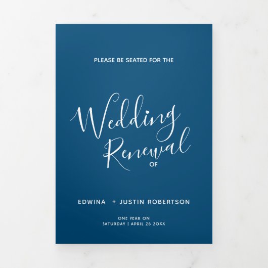 Hochzeitsfeier: Blau-Weiß-Programm Dreifach-gefaltete Programmkarte (Cover)