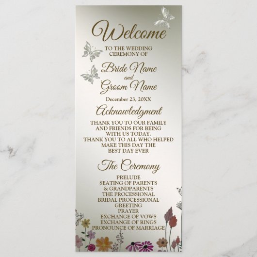 Hochzeitsfeier Blume Colorful Garden Programm (Vorderseite)