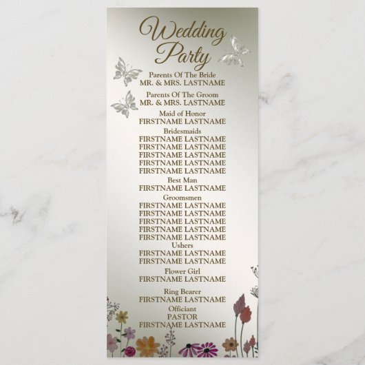 Hochzeitsfeier Blume Colorful Garden Programm (Rückseite)