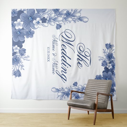 Hochzeitsfeier Blumenblauer Rustikaler Elegant Wandteppich (Beispiel (Horizontal))