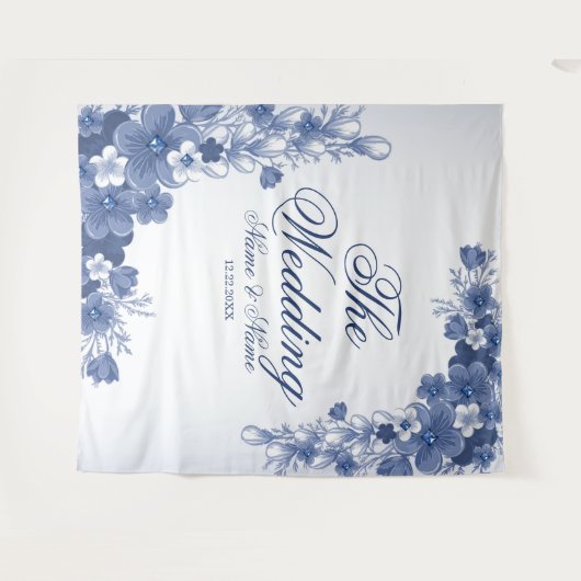 Hochzeitsfeier Blumenblauer Rustikaler Elegant Wandteppich (Vorderseite (Horizontal))