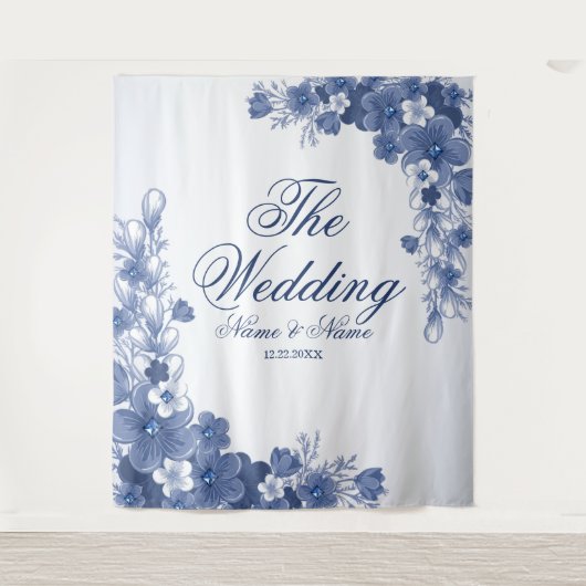 Hochzeitsfeier Blumenblauer Rustikaler Elegant Wandteppich (Vorderseite)