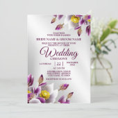 Hochzeitsfeier Blumenrosa Lila Silber Elegant Einladung (Stehend Vorderseite)