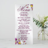 Hochzeitsfeier Blumenrosa Lila Silberfest Menükarte (Stehend Vorderseite)