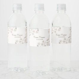Hochzeitsfeier Braune Florale Herz Beige Elegant Wasserflaschenetikett